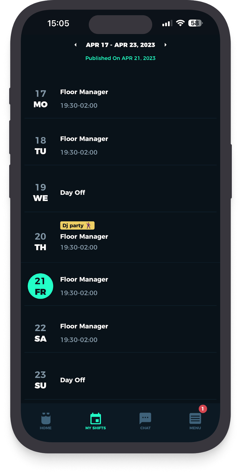 Employee's Schedule on Blend App