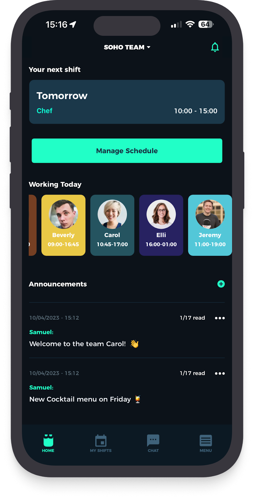 Blend's schedule dashboard